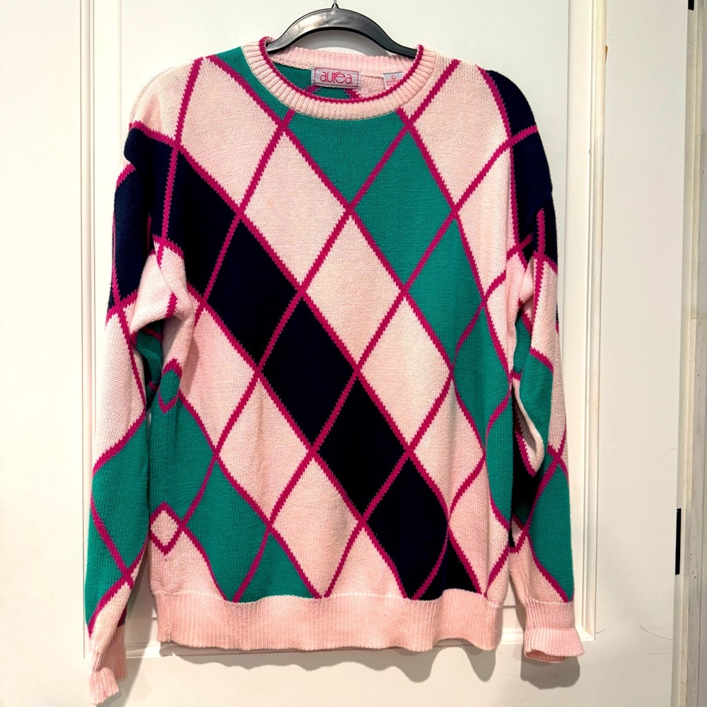 Vintage 80’s / 90’s grandma sweater. Argyle pattern. 100% cotton